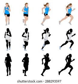 female runner silhouettes and illustration