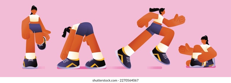 Extensión De Corredor Femenino Y Carácter De Postura De Jogging, Vector, Ilustración