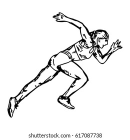 female runner - vector illustration sketch hand drawn isolated on white background