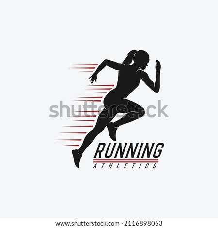 Female running athletics logo vector	
