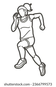 A Female Running Marathon Runner Cartoon Woman Run Sport Graphic Vector