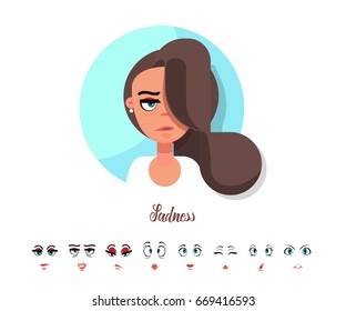 Female Sadness emotion. The girl's expression. Avatar flat design