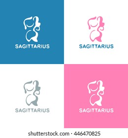 Female sagittarius logo. Female Self development logo. Female sagittarius logo. Simple flat logo. Female character. Women courses logo, female psychology logo, female practices logo