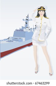 Female Sailor and Warship