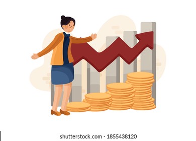 Female sales executive analyzing sales growth Vector Illustration concept. Flat illustration isolated on white background.