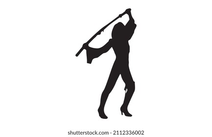 a female samurai with demonic horns in a pointed hat, and three swords vector illustration