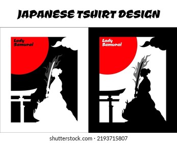 female samurai, silhouette japan samurai vector for design t shirt concept, silhouette samurai, Japanese t-shirt design, samurai vector illustration