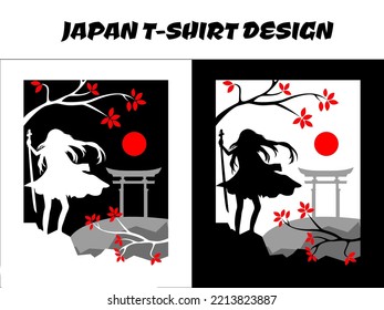 female samurai, silhouette japan samurai vector for design t shirt concept, anime samurai t-shirt design, lady samurai