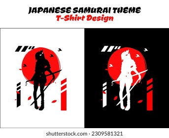 female samurai, silhouette japan samurai vector for design t shirt concept, urban samurai, Japanese t-shirt design, silhouette for a Japanese theme