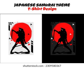 female samurai, urban samurai, silhouette japan samurai vector for design t shirt concept, Japanese t-shirt design, silhouette for a Japanese theme