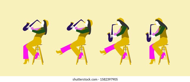 female saxophonist illustration for jazz event background, vector illustration in eps10