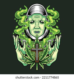 Female Scary Nun With Cannabis