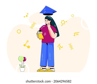 A female scholar student, flat illustration 