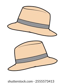 Female school hat flat sketch vector mockup template.