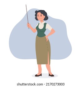 female school teacher is angry.Flat vector cartoon character illustration