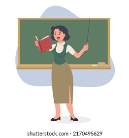 Female School Teacher Teching Front Blackboardflat Stock Vector ...