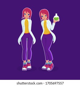 Female scientist character holding a tube vector illustration