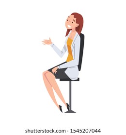 Female Scientist Character in Lab Coat Working in Scientific Lab Vector Illustration