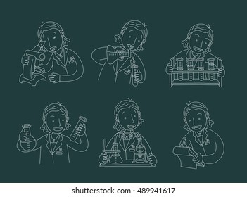female scientist characters at work | Concept design on chemistry laboratory specialists working on research and exploration