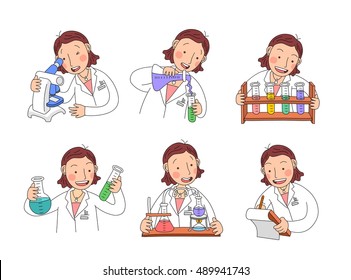female scientist characters at work | Concept design on chemistry laboratory specialists working on research and exploration