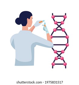 female scientist with dna molecule character