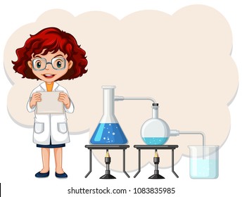 A Female Scientist Experiment Template Illustration