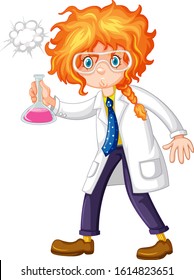 Female scientist holding chemical in hand illustration