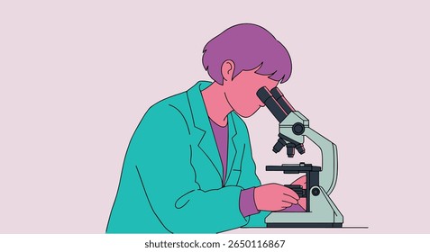 Cientista mulher segurando um frasco de laboratório com um produto químico rosa, vestindo um jaleco e óculos, isolada sobre fundo claro.