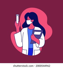 A female scientist is holding a test tube in her hand