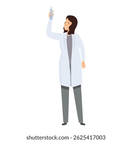 Female scientist holding test tube smiling looking at results of scientific experiment