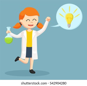female scientist with idea callout