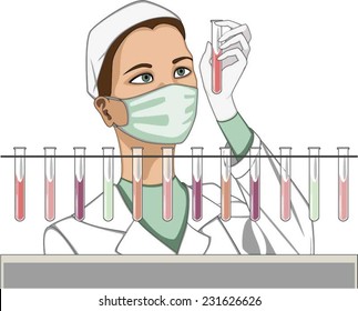 Wissenschaftlerin, die Reagenzgläser mit Proben betrachtet, ohne Hintergrund