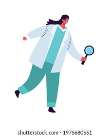 female scientist with magnifying glass