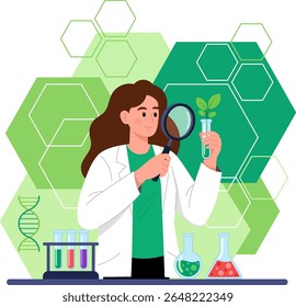 Female Scientist Researching Biotechnology, Chemistry, and Innovation