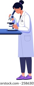 Female Scientist Using Microscope - Laboratory Research Illustration