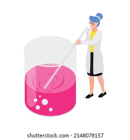 Female scientist working in chemistry lab isometric icon 3d vector illustration