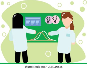 Female Scientists Studying Genetic Epidemiology And Presenting Results Of Genetic Case-control Study Using Graphs With Population Samples, Cases And Controls, Sequencing Data, Distributions