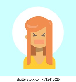 Female Screaming Emotion Profile Icon, Woman Cartoon Portrait Face Vector Illustration