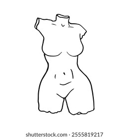 female sculpture silhouette without head without arm and without legs, hourglass figure - hand drawn line art