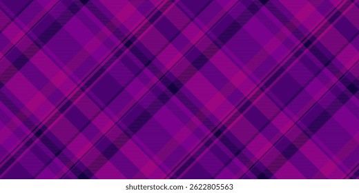 Female seamless texture vector, mix fabric pattern check. Usa background tartan plaid textile in purple and pink colors palette.