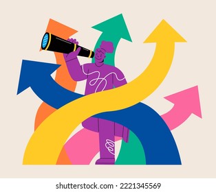 Female search for or figure out right life, or direction. Colorful vector illustration