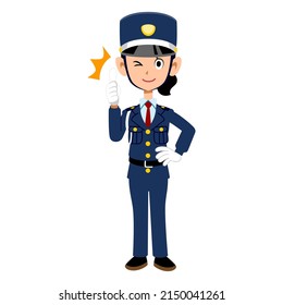 Female security guard thumbs up