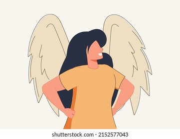 Female self confidence, esteem, strength concept. Brave woman standing showing biceps facing fears like powerful hero feeling powerful confident showing her inner strength illustration