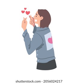 Female Sending Heart as Social Media Follower and Subscriber Showing Adoration Vector Illustration