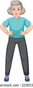 Female senior cartoon character exercising illustration