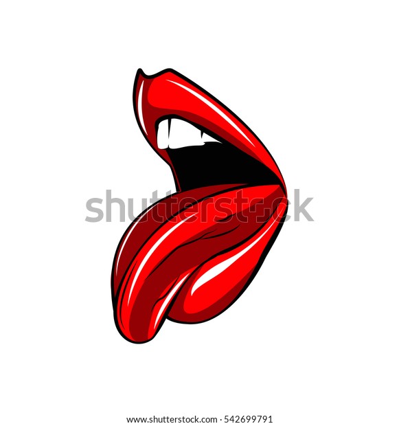 舌を持つ女性のセクシーな口 赤い唇のベクターイラスト 白い背景に分離型 のベクター画像素材 ロイヤリティフリー