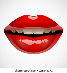 Female sexy red lips. Vector isolated Image of vivid open mouth of woman