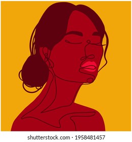 Female shape, abstract woman illustration. Contemporary art. Women trendy graphic poster. Minimalist style. Aesthetic artwork in flat style. Summer fashion. Vector illustration on the yellow background