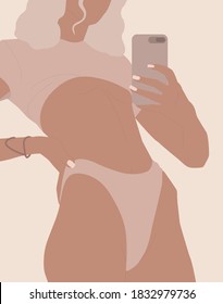 Female shape. Modern Fashion woman. Contemporary background. Part of the body. Abstract Boho poster for interior design, wall art or social media post in pastel colors.
