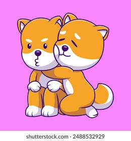 Weiblich Shiba Inu Hund Umarmung Männlich Shiba Inu Hund Cartoon Vektorgrafik Icon Illustration. Tierpaar. Eine flache Comicfigur.